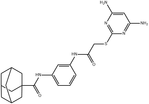 N-[3-({[(4,6-diaminopyrimidin-2-yl)sulfanyl]acetyl}amino)phenyl]tricyclo[3.3.1.1~3,7~]decane-1-carboxamide Struktur