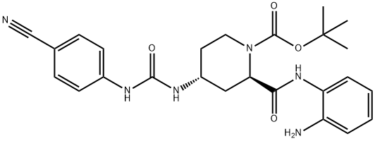 tert-Butyl (2R,4R)-2-[(2-aminophenyl)carbamoyl]-4-[3-(4-cyanophenyl)ureido]piperidine-1-carboxylate Struktur