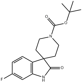 tert-Butyl 6-fluoro-2-oxo-1,2-dihydrospiro[indole-3,4'-piperidine]-1'-carboxylat Struktur