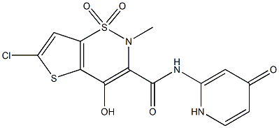 6-chloro-4-hydroxy-2-methyl-1,1-dioxo-N-(4-oxo-1H-pyridin-2-yl)thieno[2,3-e]thiazine-3-carboxamide Struktur