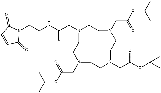 1,4,7,10-Tetraazacyclododecane-1,4,7-triacetic acid, 10-[2-[[2-(2,5-dihydro-2,5-dioxo-1H-pyrrol-1-yl)ethyl]amino]-2-oxoethyl]-, 1,4,7-tris(1,1-dimethylethyl) ester Struktur