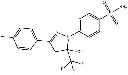 4-[5-hydroxy-3-(4-methylphenyl)-5-(trifluoromethyl)-4H-pyrazol-1-yl]benzenesulfonamide Struktur