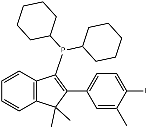 dicyclohexyl[2-(4-fluoro-3-methylphenyl)-1,1-dimethyl-1H-inden-3-yl]Phosphine Struktur