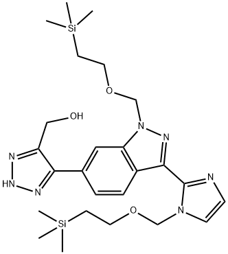 (5-(1-((2-(trimethylsilyl)ethoxy)methyl)-3-(1-((2-(trimethylsilyl)ethoxy)methyl)-1H-imidazol-2-yl)-1H-indazol-6-yl)-2H-1,2,3-triazol-4-yl)methanol Struktur