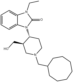 1-((3R,4R)-1-(cyclooctylmethyl)-3-(hydroxymethyl)piperidin-4-yl)-3-ethyl-1,3-dihydro-2H-benzo[d]imidazol-2-one Struktur