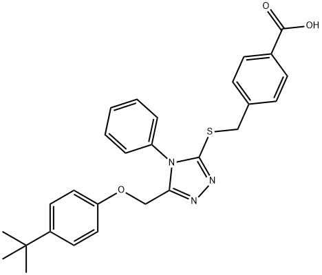 4-[5-(4-tert-Butyl-phenoxymethyl)-4-phenyl-4H-[1,2,4]triazol-3-ylsulfanylmethyl]-benzoic acid Struktur