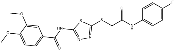 N-(5-((2-((4-fluorophenyl)amino)-2-oxoethyl)thio)-1,3,4-thiadiazol-2-yl)-3,4-dimethoxybenzamide Struktur