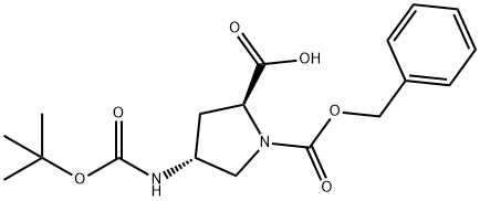 1,2-Pyrrolidinedicarboxylic acid, 4-[[(1,1-dimethylethoxy)carbonyl]amino]-, 1-(phenylmethyl) ester, (2S,4R)- Struktur