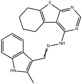 (E)-4-(2-((2-methyl-1H-indol-3-yl)methylene)hydrazinyl)-5,6,7,8-tetrahydrobenzo[4,5]thieno[2,3-d]pyrimidine Struktur