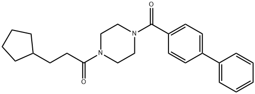 1-[4-(biphenyl-4-ylcarbonyl)piperazin-1-yl]-3-cyclopentylpropan-1-one Struktur