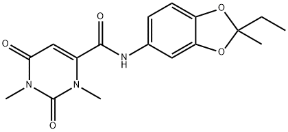 N-(2-ethyl-2-methyl-1,3-benzodioxol-5-yl)-1,3-dimethyl-2,6-dioxopyrimidine-4-carboxamide Struktur