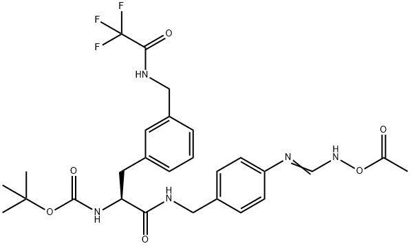 (S)-tert-butyl (1-((4-(N-acetoxycarbamimidoyl)benzyl)amino)-1-oxo-3-(3-((2,2,2-trifluoroacetamido)methyl)phenyl)propan-2-yl)carbamate Struktur