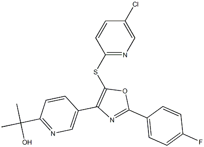 2-[5-[5-(5-chloropyridin-2-yl)sulfanyl-2-(4-fluorophenyl)-1,3-oxazol-4-yl]pyridin-2-yl]propan-2-ol Struktur