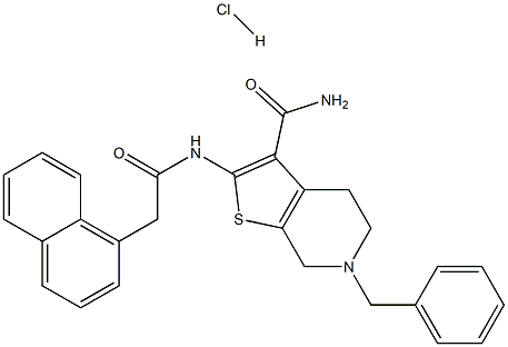 6-benzyl-2-(2-(naphthalen-1-yl)acetamido)-4,5,6,7-tetrahydrothieno[2,3-c]pyridine-3-carboxamide hydrochloride Struktur