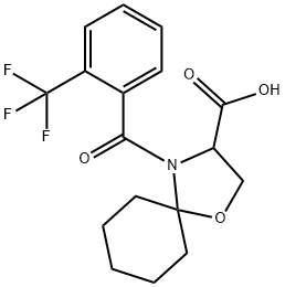 4-[2-(trifluoromethyl)benzoyl]-1-oxa-4-azaspiro[4.5]decane-3-carboxylic acid Struktur