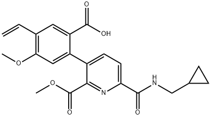 2-(6-((cyclopropylmethyl)carbamoyl)-2-(methoxycarbonyl)pyridin-3-yl)-4-methoxy-5-vinylbenzoic acid Struktur