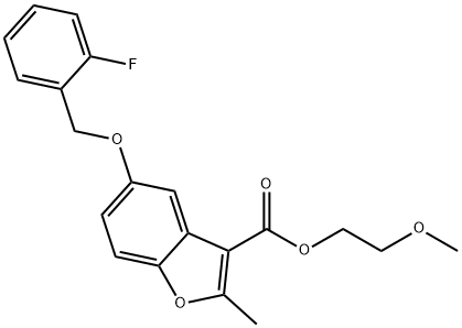 2-methoxyethyl 5-((2-fluorobenzyl)oxy)-2-methylbenzofuran-3-carboxylate Struktur