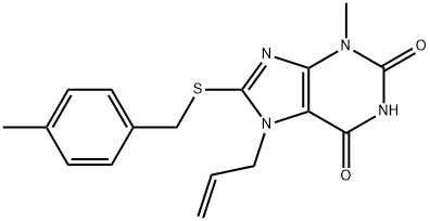 7-allyl-3-methyl-8-((4-methylbenzyl)thio)-3,7-dihydro-1H-purine-2,6-dione Struktur