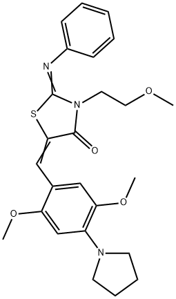 5-[2,5-dimethoxy-4-(1-pyrrolidinyl)benzylidene]-3-(2-methoxyethyl)-2-(phenylimino)-1,3-thiazolidin-4-one Struktur