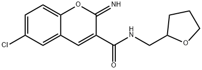 6-chloro-2-imino-N-(oxolan-2-ylmethyl)chromene-3-carboxamide Structure