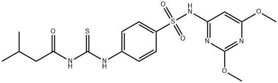 N-[[4-[(2,6-dimethoxypyrimidin-4-yl)sulfamoyl]phenyl]carbamothioyl]-3-methylbutanamide Struktur