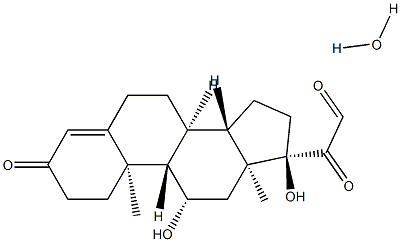 2-[(8S,9S,10R,11S,13S,14S,17R)-11,17-dihydroxy-10,13-dimethyl-3-oxo-2,6,7,8,9,11,12,14,15,16-decahydro-1H-cyclopenta[a]phenanthren-17-yl]-2-oxoacetaldehyde:hydrate Struktur