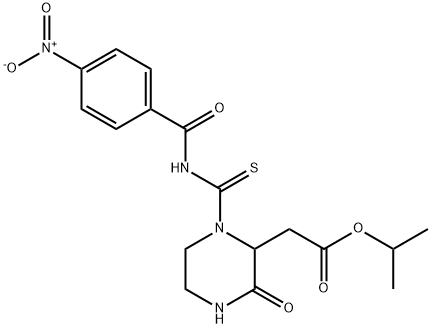 propan-2-yl 2-[1-[(4-nitrobenzoyl)carbamothioyl]-3-oxopiperazin-2-yl]acetate Struktur