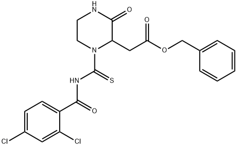 benzyl (1-{[(2,4-dichlorobenzoyl)amino]carbonothioyl}-3-oxo-2-piperazinyl)acetate Struktur