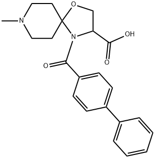 4-{[1,1-biphenyl]-4-carbonyl}-8-methyl-1-oxa-4,8-diazaspiro[4.5]decane-3-carboxylic acid Struktur