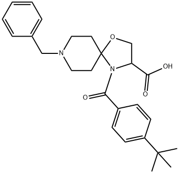 8-benzyl-4-(4-tert-butylbenzoyl)-1-oxa-4,8-diazaspiro[4.5]decane-3-carboxylic acid Struktur