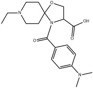 4-[4-(dimethylamino)benzoyl]-8-ethyl-1-oxa-4,8-diazaspiro[4.5]decane-3-carboxylic acid Struktur