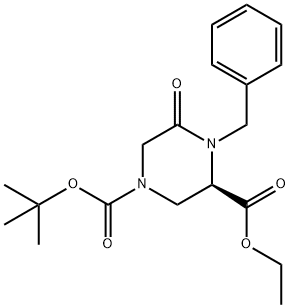 (R)-1-tert-Butyl 3-ethyl 4-benzyl-5-oxopiperazine-1,3-dicarboxylate Struktur