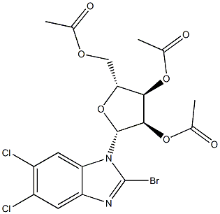 (2R,3R,4R,5R)-2-(acetoxymethyl)-5-(2-bromo-5,6-dichloro-1H-benzo[d]imidazol-1-yl)tetrahydrofuran-3,4-diyl diacetate Struktur