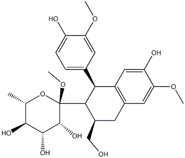 a-L-Mannopyranoside,[(1S,2R,3R)-1,2,3,4-tetrahydro-7-hydroxy-1-(4-hydroxy-3-methoxyphenyl)-3-(hydroxymethyl)-6-methoxy-2-naphthalenyl]methyl6-deoxy- Struktur