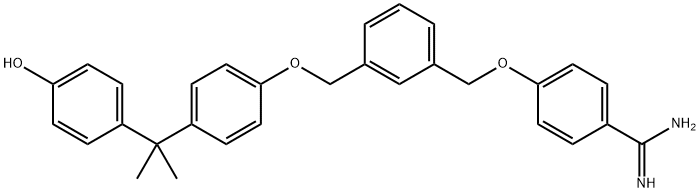 4-((3-((4-(2-(4-hydroxyphenyl)propan-2-yl)phenoxy)methyl)benzyl)oxy)benzimidamide Struktur