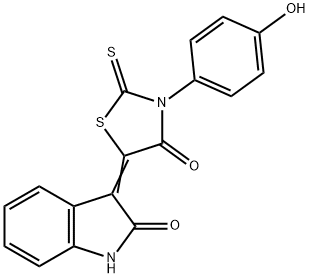 (Z)-3-(4-hydroxyphenyl)-5-(2-oxoindolin-3-ylidene)-2-thioxothiazolidin-4-one Struktur