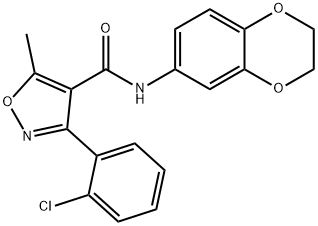 3-(2-chlorophenyl)-N-(2,3-dihydro-1,4-benzodioxin-6-yl)-5-methyl-1,2-oxazole-4-carboxamide Struktur