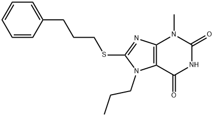 3-methyl-8-((3-phenylpropyl)thio)-7-propyl-3,7-dihydro-1H-purine-2,6-dione Struktur