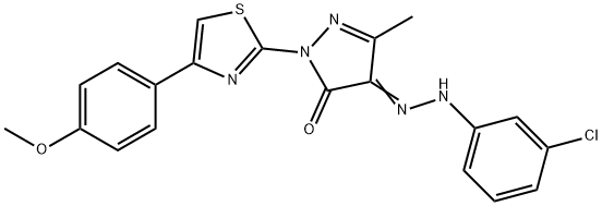 4-[(3-chlorophenyl)hydrazono]-2-[4-(4-methoxyphenyl)-1,3-thiazol-2-yl]-5-methyl-2,4-dihydro-3H-pyrazol-3-one Struktur