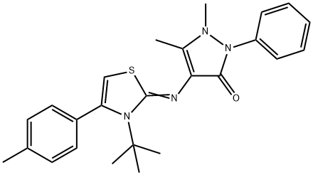 (Z)-4-((3-(tert-butyl)-4-(p-tolyl)thiazol-2(3H)-ylidene)amino)-1,5-dimethyl-2-phenyl-1,2-dihydro-3H-pyrazol-3-one Struktur