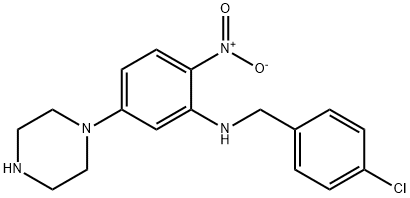 N-[(4-chlorophenyl)methyl]-2-nitro-5-piperazin-1-ylaniline Struktur