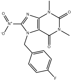 7-(4-fluorobenzyl)-1,3-dimethyl-8-nitro-3,7-dihydro-1H-purine-2,6-dione Struktur