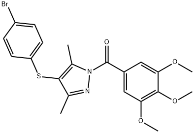 (4-((4-bromophenyl)thio)-3,5-dimethyl-1H-pyrazol-1-yl)(3,4,5-trimethoxyphenyl)methanone Struktur