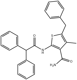 5-benzyl-2-[(diphenylacetyl)amino]-4-methyl-3-thiophenecarboxamide Struktur