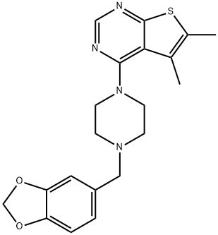 4-(4-(benzo[d][1,3]dioxol-5-ylmethyl)piperazin-1-yl)-5,6-dimethylthieno[2,3-d]pyrimidine Struktur