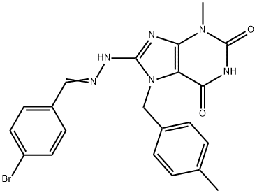 (E)-8-(2-(4-bromobenzylidene)hydrazinyl)-3-methyl-7-(4-methylbenzyl)-3,7-dihydro-1H-purine-2,6-dione Struktur