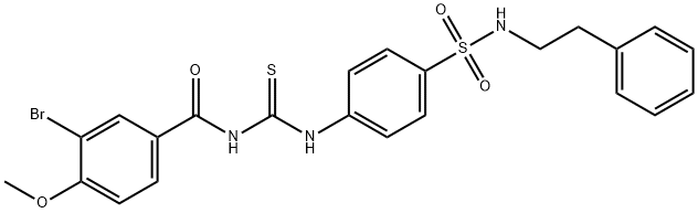 3-bromo-4-methoxy-N-{[(4-{[(2-phenylethyl)amino]sulfonyl}phenyl)amino]carbonothioyl}benzamide Struktur