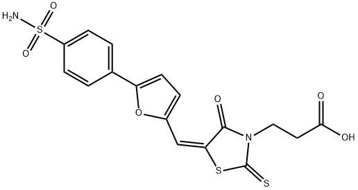 (E)-3-(4-oxo-5-((5-(4-sulfamoylphenyl)furan-2-yl)methylene)-2-thioxothiazolidin-3-yl)propanoic acid Struktur