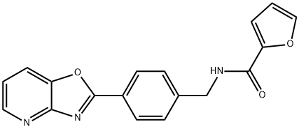 N-[[4-([1,3]oxazolo[4,5-b]pyridin-2-yl)phenyl]methyl]furan-2-carboxamide Struktur