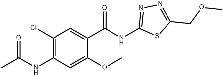 4-(acetylamino)-5-chloro-2-methoxy-N-[5-(methoxymethyl)-1,3,4-thiadiazol-2-yl]benzamide Struktur